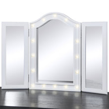 Load image into Gallery viewer, Lighted Tabletop Tri-Fold Vanity Mirror w/ 16 LED Lights, Velvet-Lined Back
