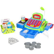 Load image into Gallery viewer, Kids Pretend Electronic Cash Register Set w/ Money, Play Food Groceries, Mic
