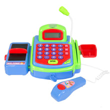Load image into Gallery viewer, Kids Pretend Electronic Cash Register Set w/ Money, Play Food Groceries, Mic
