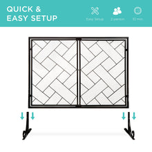 Load image into Gallery viewer, 44x33in 2-Panel Wrought Iron Geometric Fireplace Screen w/ Magnetic Doors
