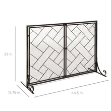 Load image into Gallery viewer, 44x33in 2-Panel Wrought Iron Geometric Fireplace Screen w/ Magnetic Doors
