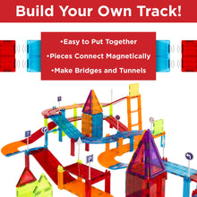 Load image into Gallery viewer, 105-Piece Kids Magnetic Tile Car Race Track STEM Building Toy Set w/ 2 Cars
