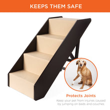 Load image into Gallery viewer, Foldable Adjustable, Non-Slip Wide Wooden Carpeted Pet Step Stairs
