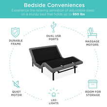 Load image into Gallery viewer, Queen Size Adjustable Bed Base with Massage, Remote Control, and USB
