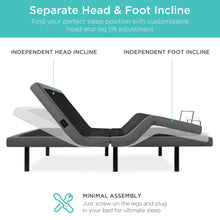 Load image into Gallery viewer, Split King Size Adjustable Bed Base with Massage, Remote, USB Ports
