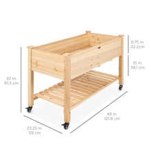 Load image into Gallery viewer, Mobile Raised Garden Bed Elevated Wood Planter w/ Wheels, Storage Shelf
