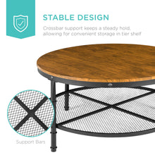 Load image into Gallery viewer, 2-Tier 35.5" Round Industrial Wood &amp; Steel Coffee Table, Storage Shelves
