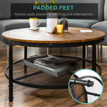 Load image into Gallery viewer, 2-Tier 35.5" Round Industrial Wood &amp; Steel Coffee Table, Storage Shelves
